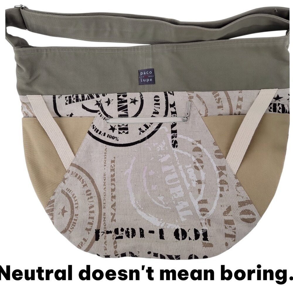 Paco Lupe Canvas Hobo Bag – Neutral Graphic Print Slouchy Shoulder Bag